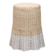 bali & pari Sarna Natural Rattan End Table - Handwoven Wicker Accent Table with Scalloped Base and Two-Tone Finish, Boho Coastal Style Side Table